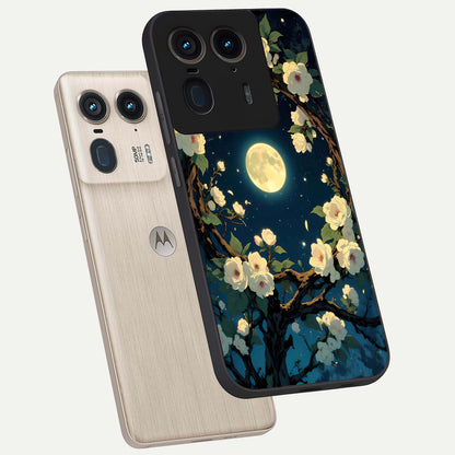  Celestial Moon And Flower phone case For Moto Edge 50 Ultra showing premium glass back cover with detailed artwork