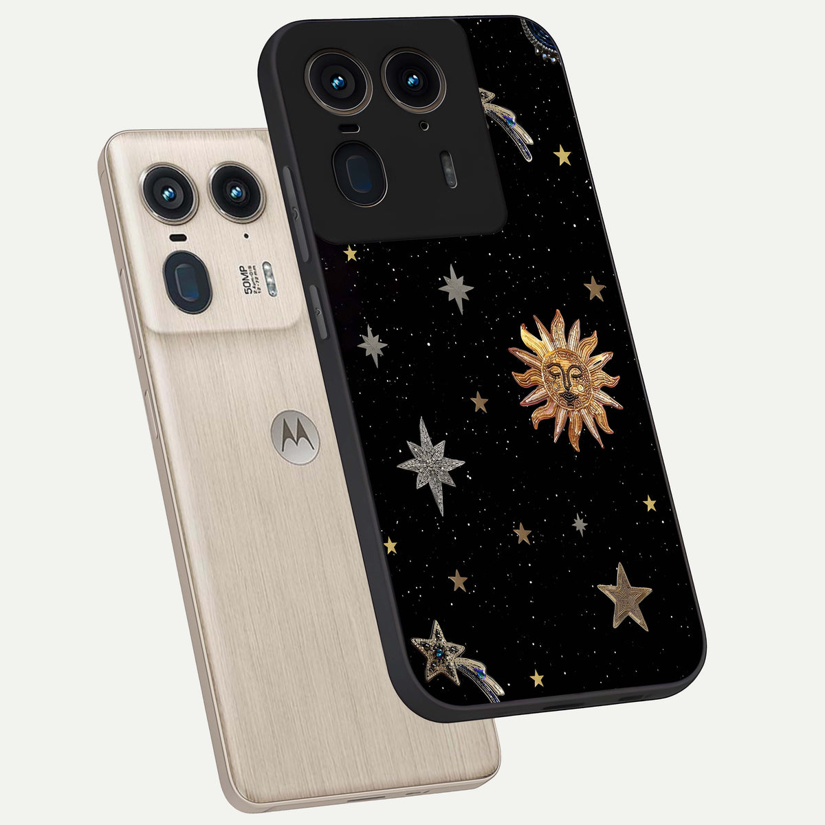  Celestial Moon With Stars phone case For Moto Edge 50 Ultra showing premium glass back cover with detailed artwork