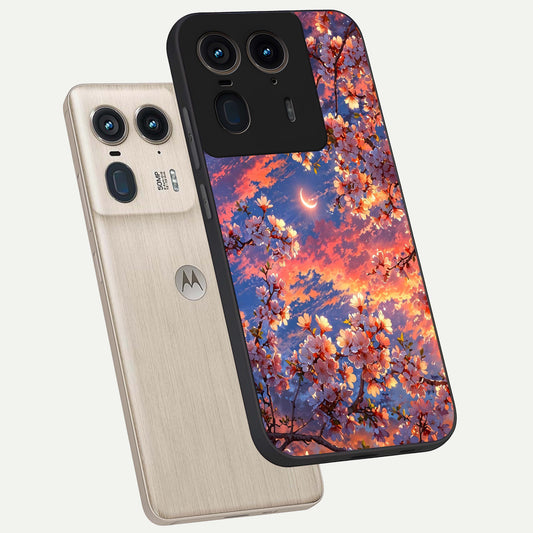  Celestial Sakura Sunset phone case For Moto Edge 50 Ultra showing premium glass back cover with detailed artwork