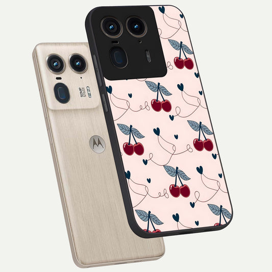  Cherry Heart Line phone case For Moto Edge 50 Ultra showing premium glass back cover with detailed artwork