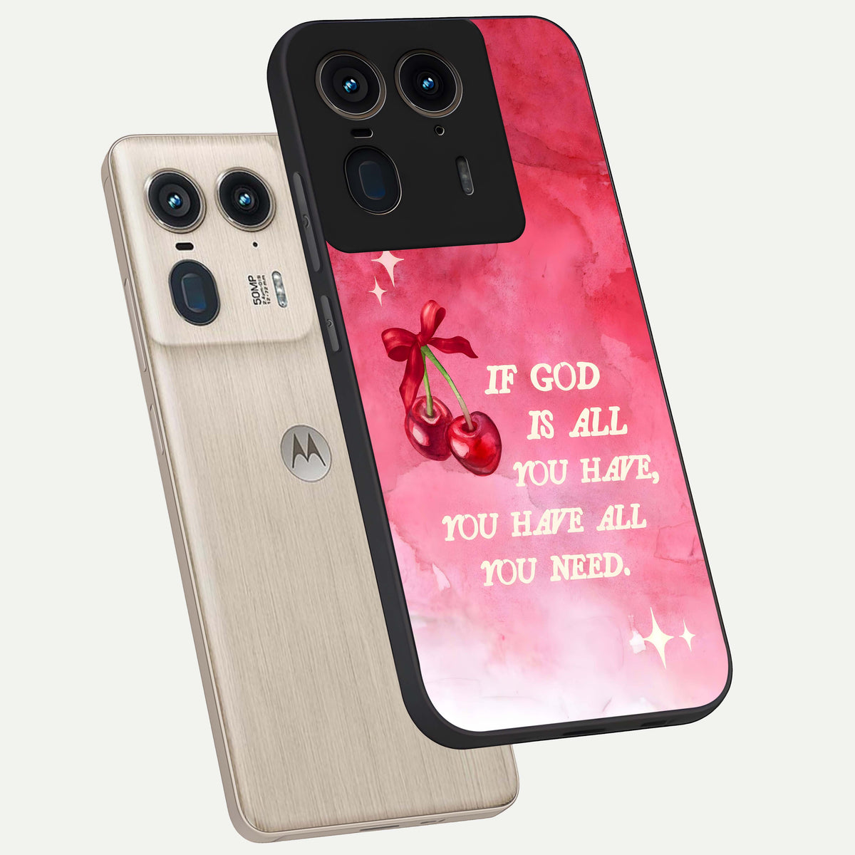  Cherry Quote phone case For Moto Edge 50 Ultra showing premium glass back cover with detailed artwork