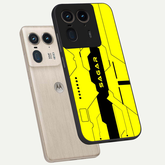  Circuit CYBERPUNK Custom Name phone case For Moto Edge 50 Ultra showing premium glass back cover with detailed artwork