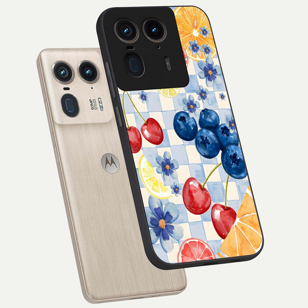  Citrus Bloom Joy phone case For Moto Edge 50 Ultra showing premium glass back cover with detailed artwork