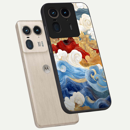  Colored Waves phone case For Moto Edge 50 Ultra showing premium glass back cover with detailed artwork