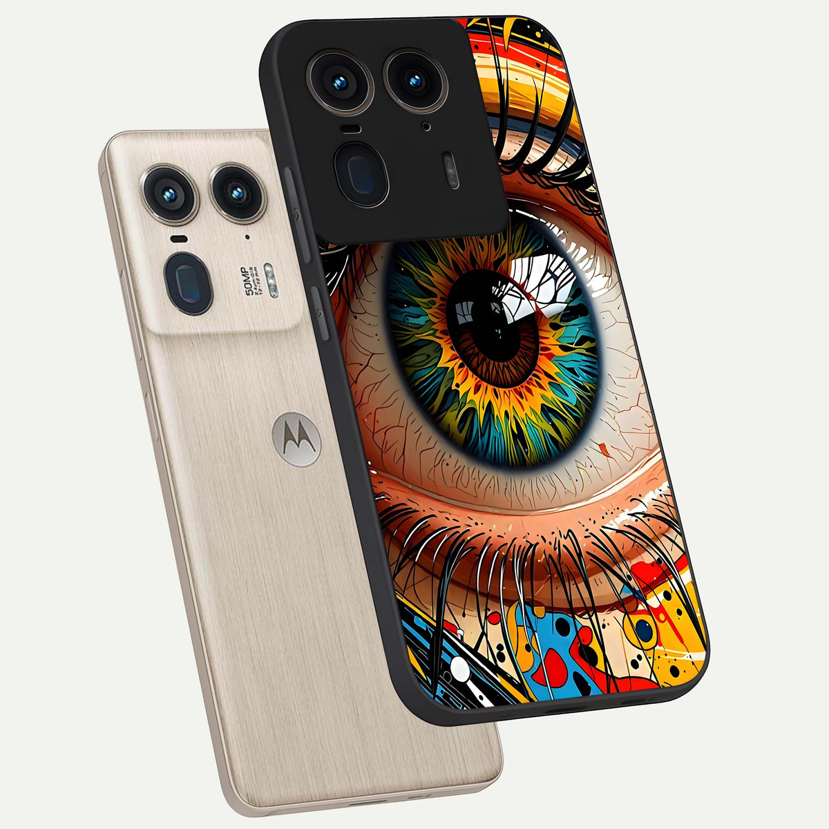  Colorful Eye phone case For Moto Edge 50 Ultra showing premium glass back cover with detailed artwork