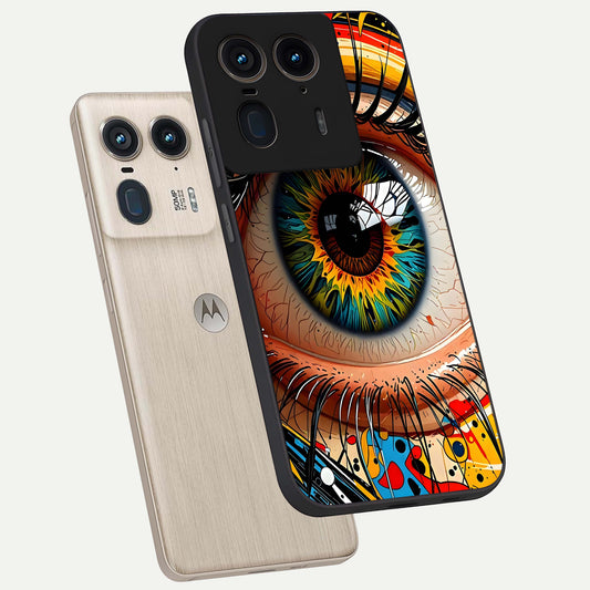  Colorful Eye phone case For Moto Edge 50 Ultra showing premium glass back cover with detailed artwork