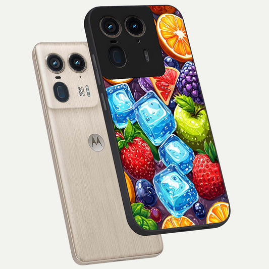  Colorful Fruits with Ice phone case For Moto Edge 50 Ultra showing premium glass back cover with detailed artwork