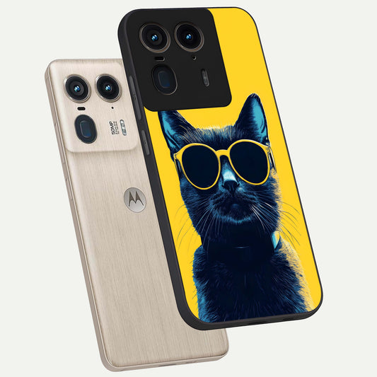  Cool Cat Vibes phone case For Moto Edge 50 Ultra showing premium glass back cover with detailed artwork