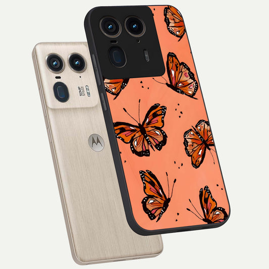  Coral Wing Butterfly phone case For Moto Edge 50 Ultra showing premium glass back cover with detailed artwork