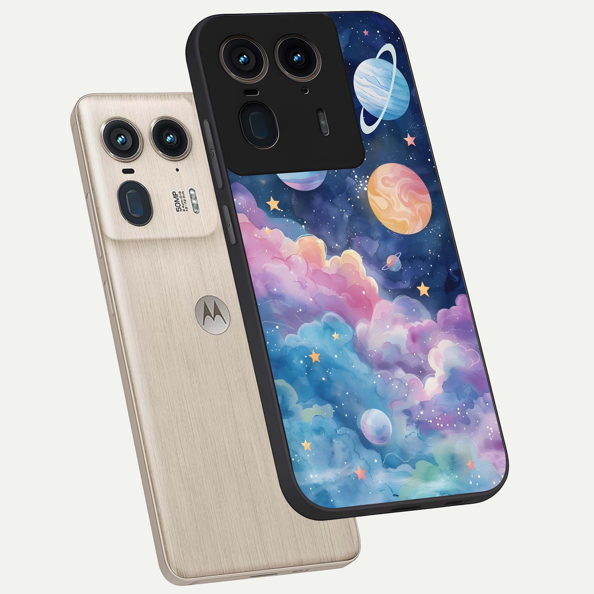  Cosmic Planet Dreams phone case For Moto Edge 50 Ultra showing premium glass back cover with detailed artwork