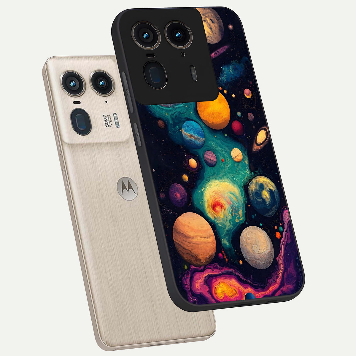  Cosmic Planet Journey phone case For Moto Edge 50 Ultra showing premium glass back cover with detailed artwork
