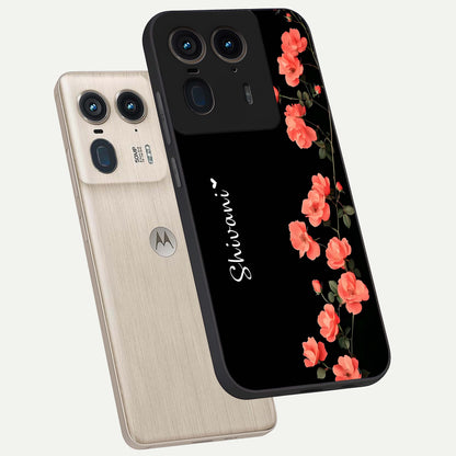  Crimson Bloom Grace Custom Name phone case For Moto Edge 50 Ultra showing premium glass back cover with detailed artwork