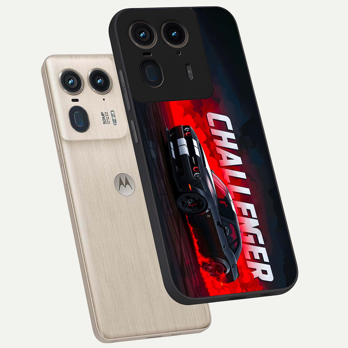  Crimson Challenger Fury phone case For Moto Edge 50 Ultra showing premium glass back cover with detailed artwork