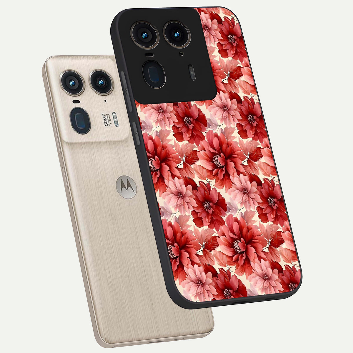  Crimson Love Petals phone case For Moto Edge 50 Ultra showing premium glass back cover with detailed artwork