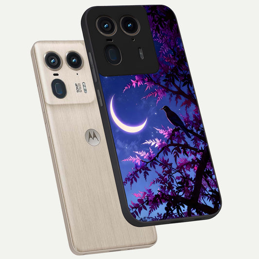  Crow And Moon Scenery phone case For Moto Edge 50 Ultra showing premium glass back cover with detailed artwork