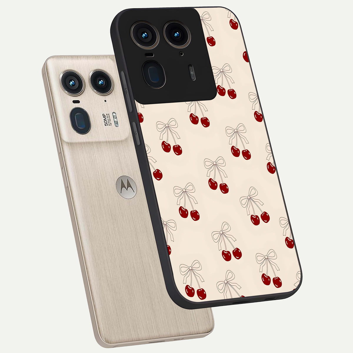  Cute Cherry Pattern phone case For Moto Edge 50 Ultra showing premium glass back cover with detailed artwork