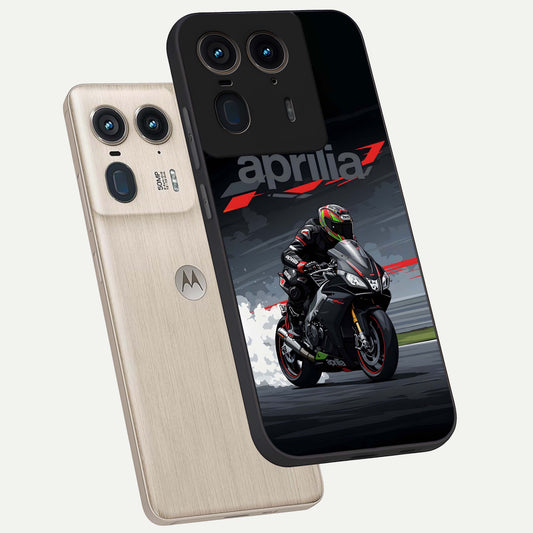  Dark Aprilla phone case For Moto Edge 50 Ultra showing premium glass back cover with detailed artwork