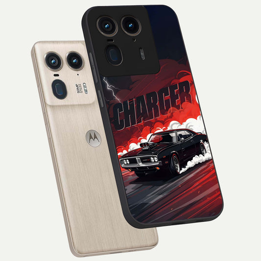  Dark Charger Fury phone case For Moto Edge 50 Ultra showing premium glass back cover with detailed artwork