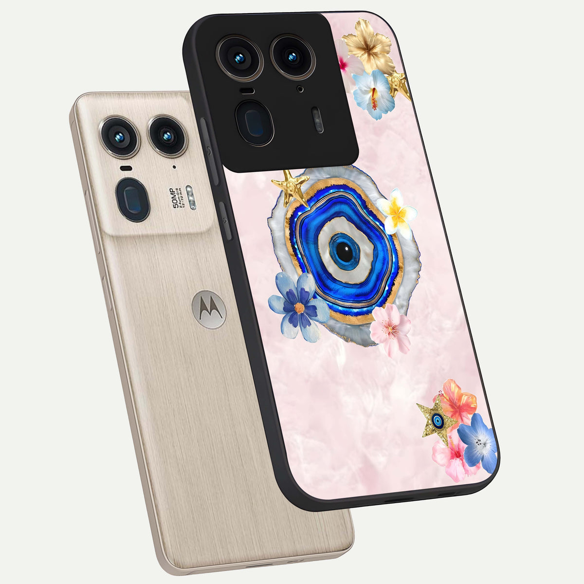  Divine Aura Bloom phone case For Moto Edge 50 Ultra showing premium glass back cover with detailed artwork