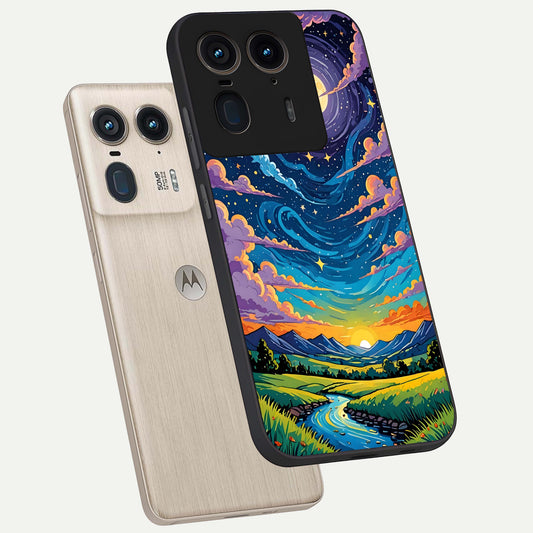  Dreamy Night Landscape phone case For Moto Edge 50 Ultra showing premium glass back cover with detailed artwork