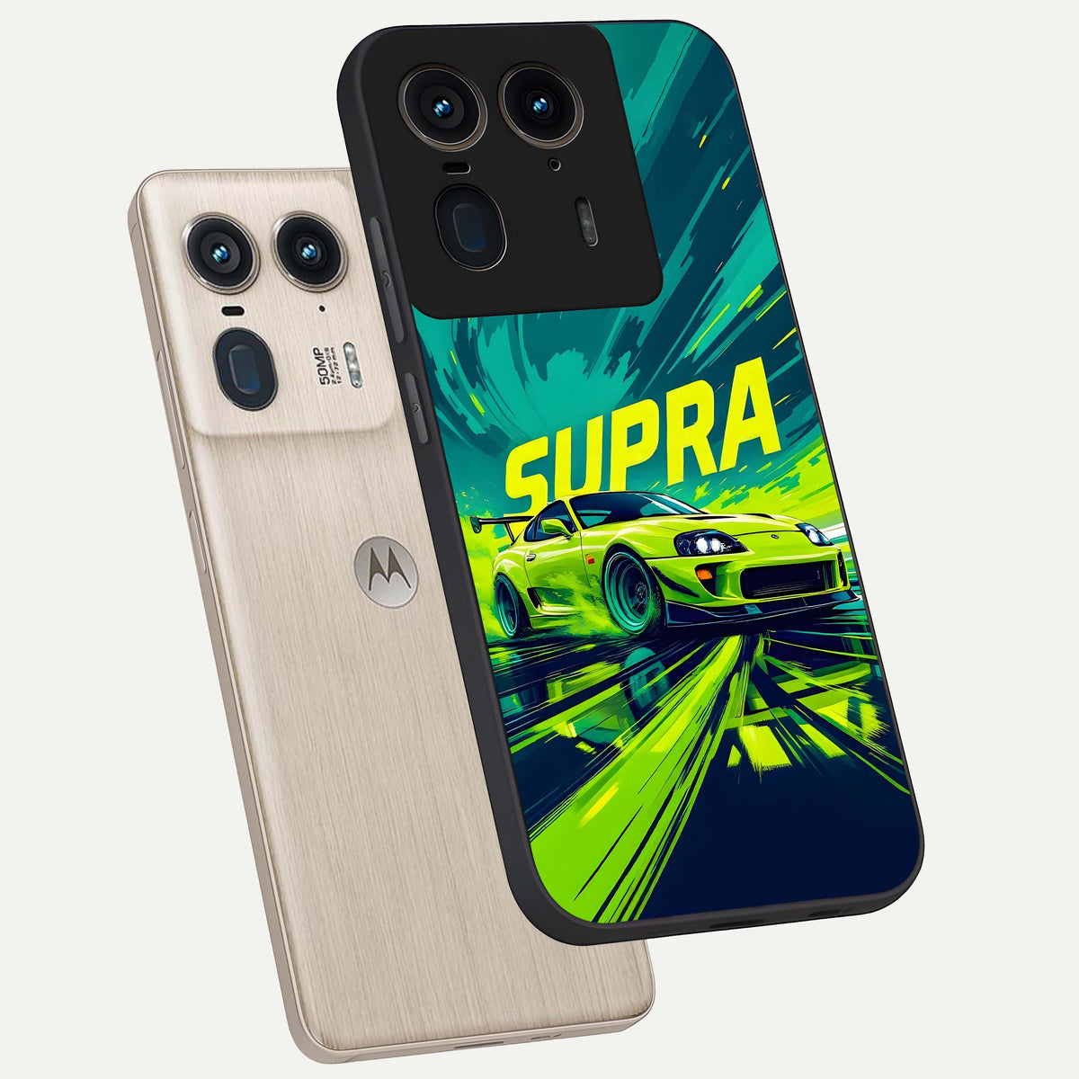  Electric Supra Thunder phone case For Moto Edge 50 Ultra showing premium glass back cover with detailed artwork