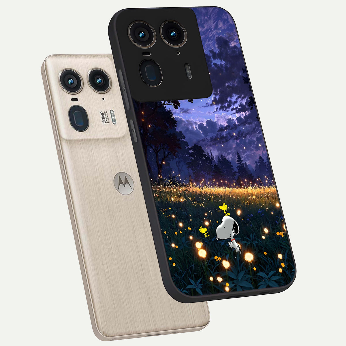  Firefly Meadow Magic phone case For Moto Edge 50 Ultra showing premium glass back cover with detailed artwork