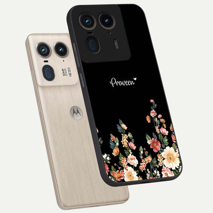  Floral Design Personalized Custom Name phone case For Moto Edge 50 Ultra showing premium glass back cover with detailed artwork