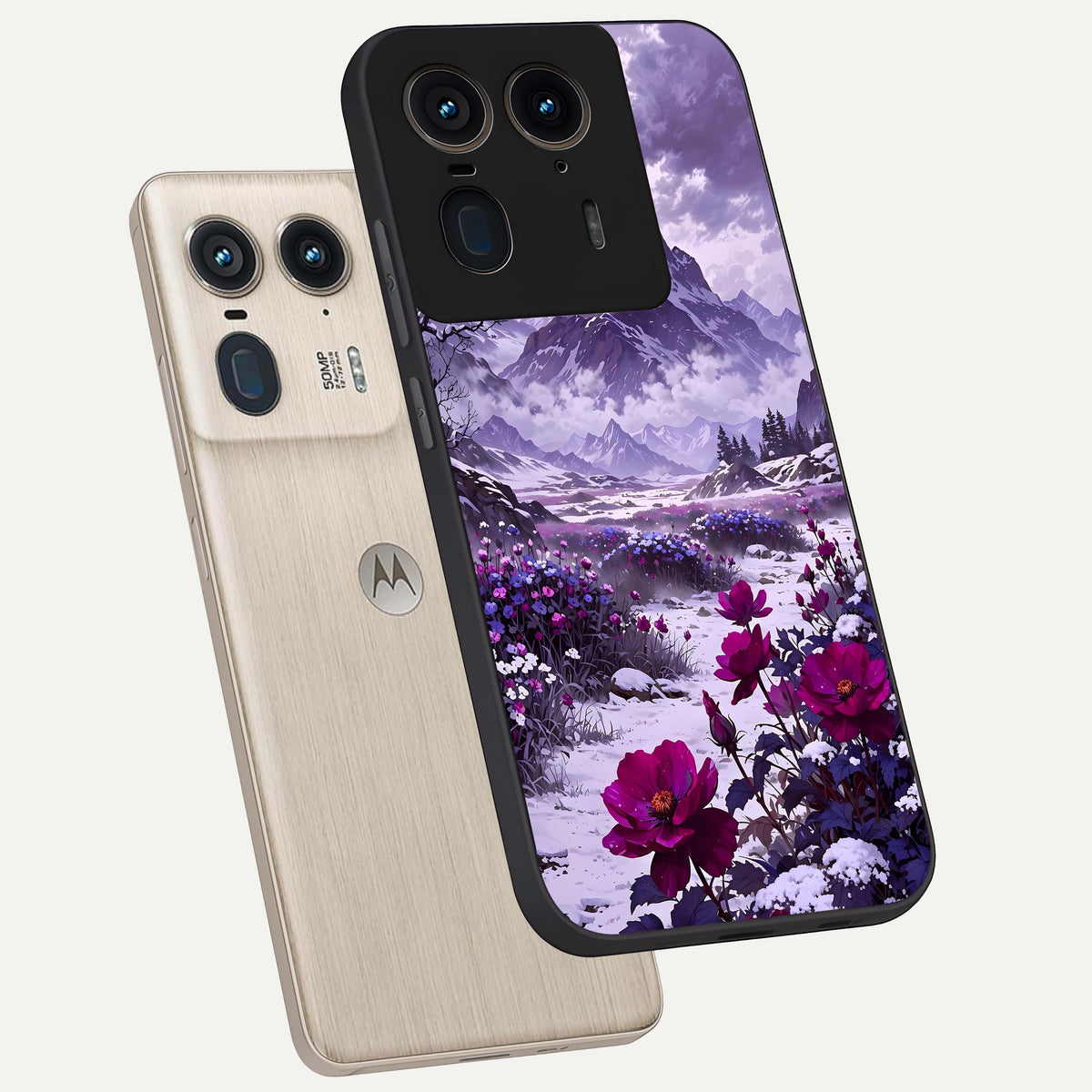  Flower Mountain View phone case For Moto Edge 50 Ultra showing premium glass back cover with detailed artwork