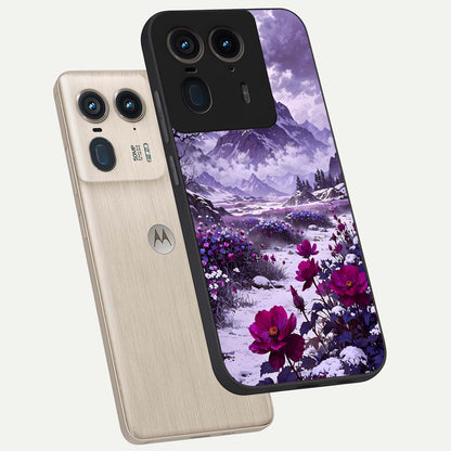  Flower Mountain View phone case For Moto Edge 50 Ultra showing premium glass back cover with detailed artwork