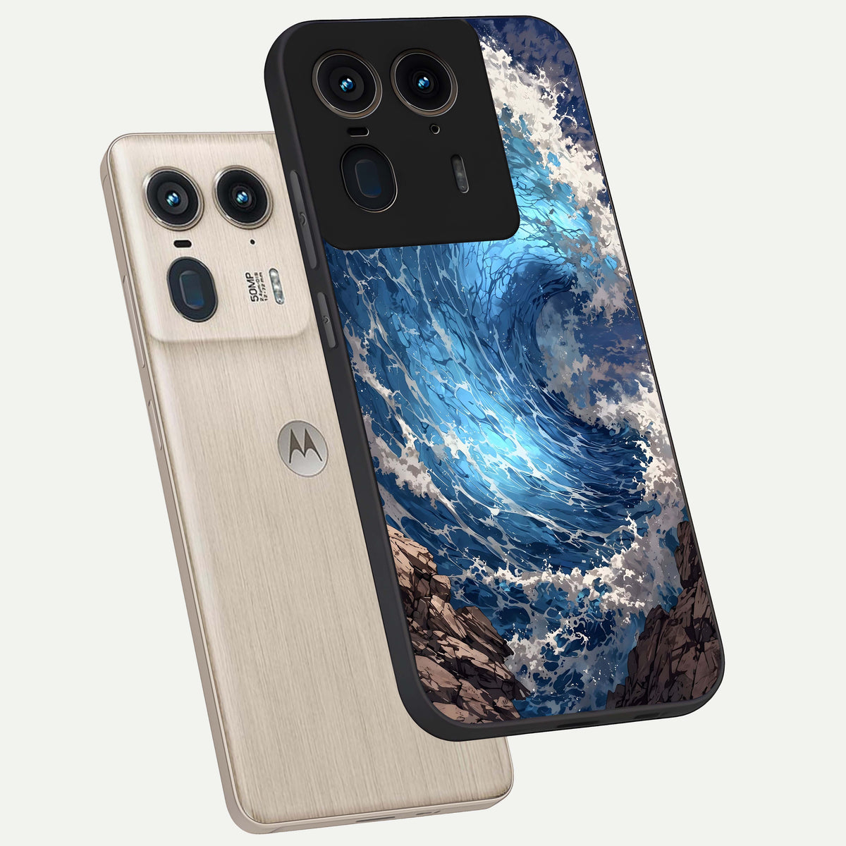  Giant Ocean Wave phone case For Moto Edge 50 Ultra showing premium glass back cover with detailed artwork
