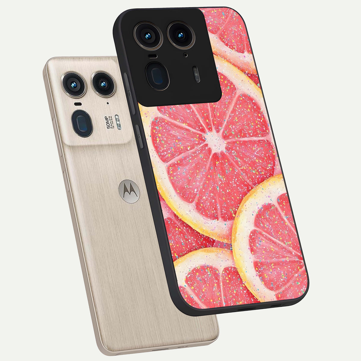  Glitter Grapefruit phone case For Moto Edge 50 Ultra showing premium glass back cover with detailed artwork