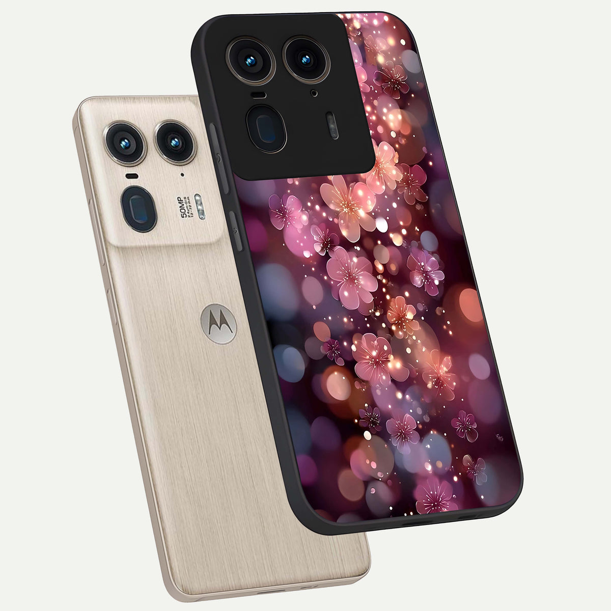  Glowing Petal Bliss phone case For Moto Edge 50 Ultra showing premium glass back cover with detailed artwork
