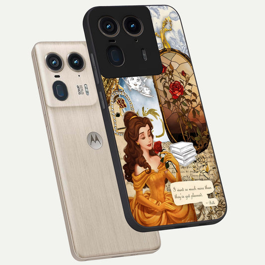  Golden Dream Belle phone case For Moto Edge 50 Ultra showing premium glass back cover with detailed artwork