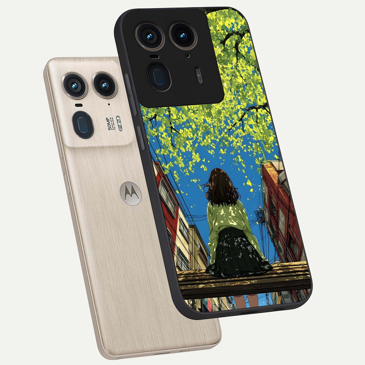  Golden Leaves Glow phone case For Moto Edge 50 Ultra showing premium glass back cover with detailed artwork