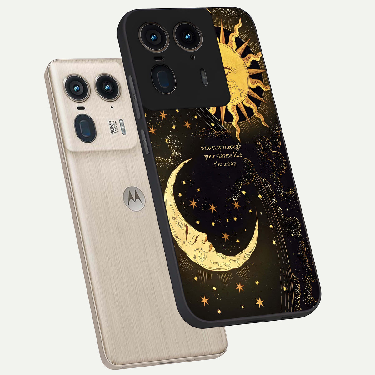  Golden Lunar Love phone case For Moto Edge 50 Ultra showing premium glass back cover with detailed artwork