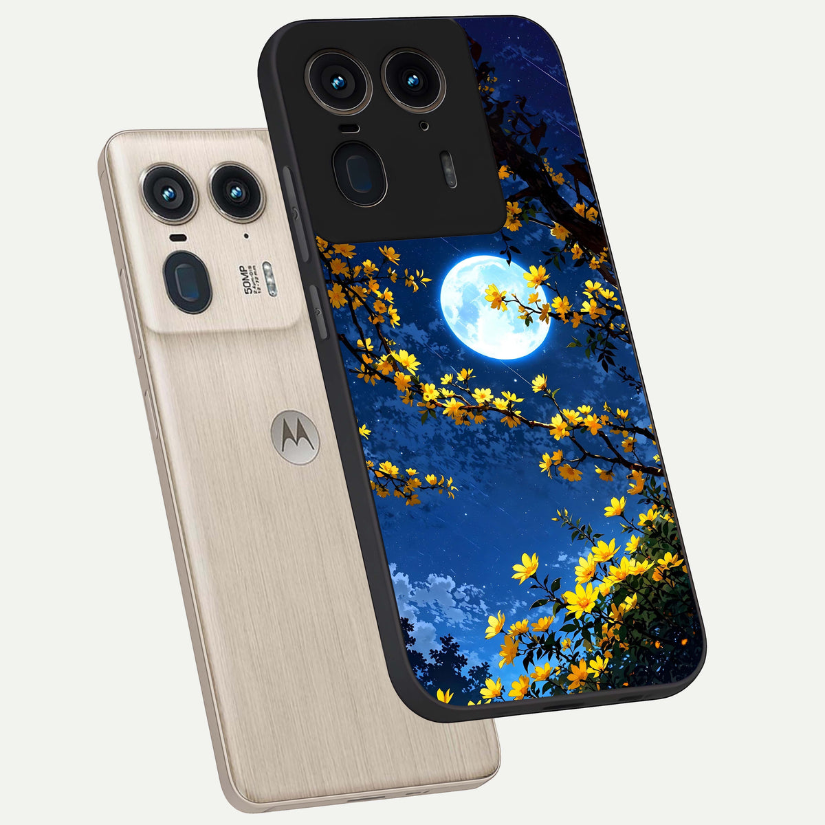  Golden Night Glow phone case For Moto Edge 50 Ultra showing premium glass back cover with detailed artwork