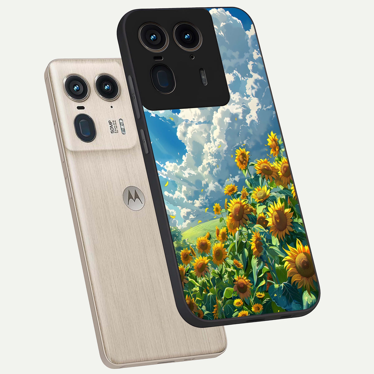  Golden Sun Glory phone case For Moto Edge 50 Ultra showing premium glass back cover with detailed artwork