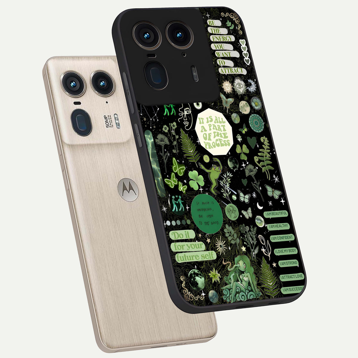  Green Mandala Pattern phone case For Moto Edge 50 Ultra showing premium glass back cover with detailed artwork