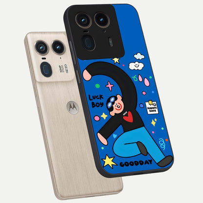  Happy Luck Vibe phone case For Moto Edge 50 Ultra showing premium glass back cover with detailed artwork
