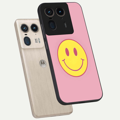  Happy Pink Mood phone case For Moto Edge 50 Ultra showing premium glass back cover with detailed artwork