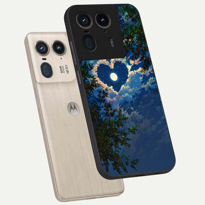  Heart With Moon Sky phone case For Moto Edge 50 Ultra showing premium glass back cover with detailed artwork