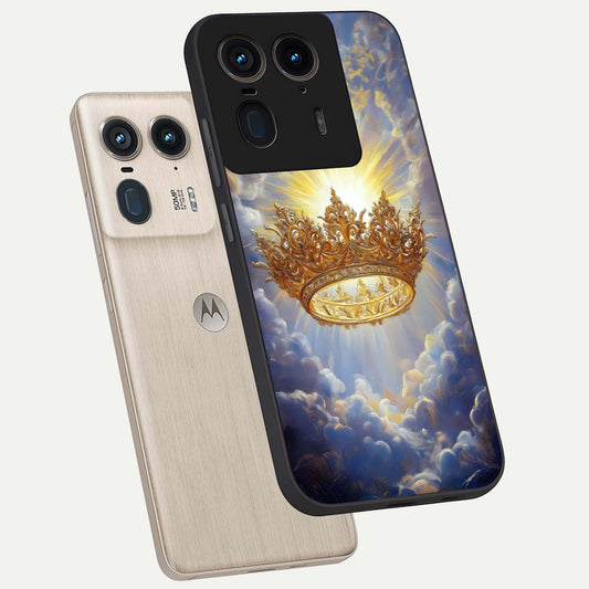  Heavenly Crown Light phone case For Moto Edge 50 Ultra showing premium glass back cover with detailed artwork