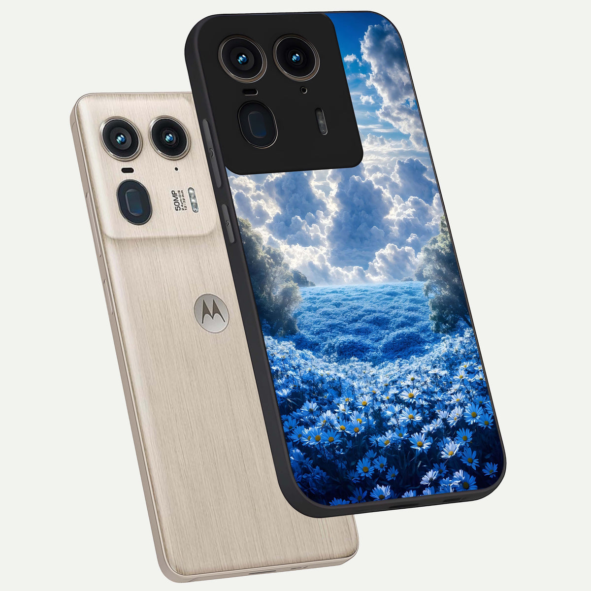  Heavenly Daisy Horizon phone case For Moto Edge 50 Ultra showing premium glass back cover with detailed artwork