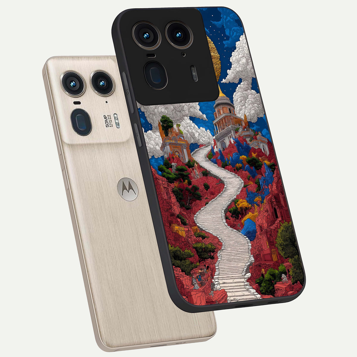  Heavenly Moon Path phone case For Moto Edge 50 Ultra showing premium glass back cover with detailed artwork