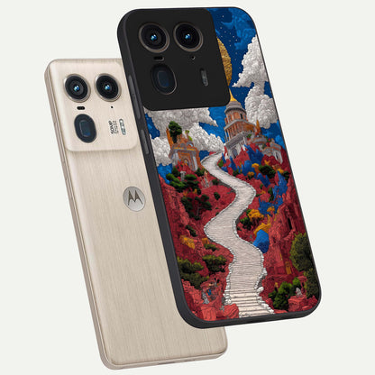  Heavenly Moon Path phone case For Moto Edge 50 Ultra showing premium glass back cover with detailed artwork