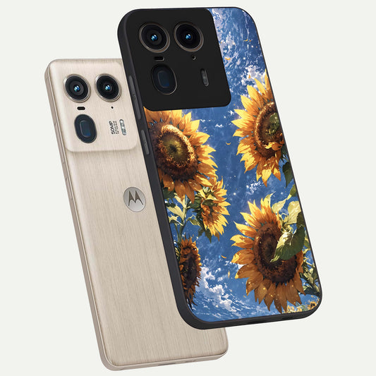  Heavenly Sunflower Rise phone case For Moto Edge 50 Ultra showing premium glass back cover with detailed artwork