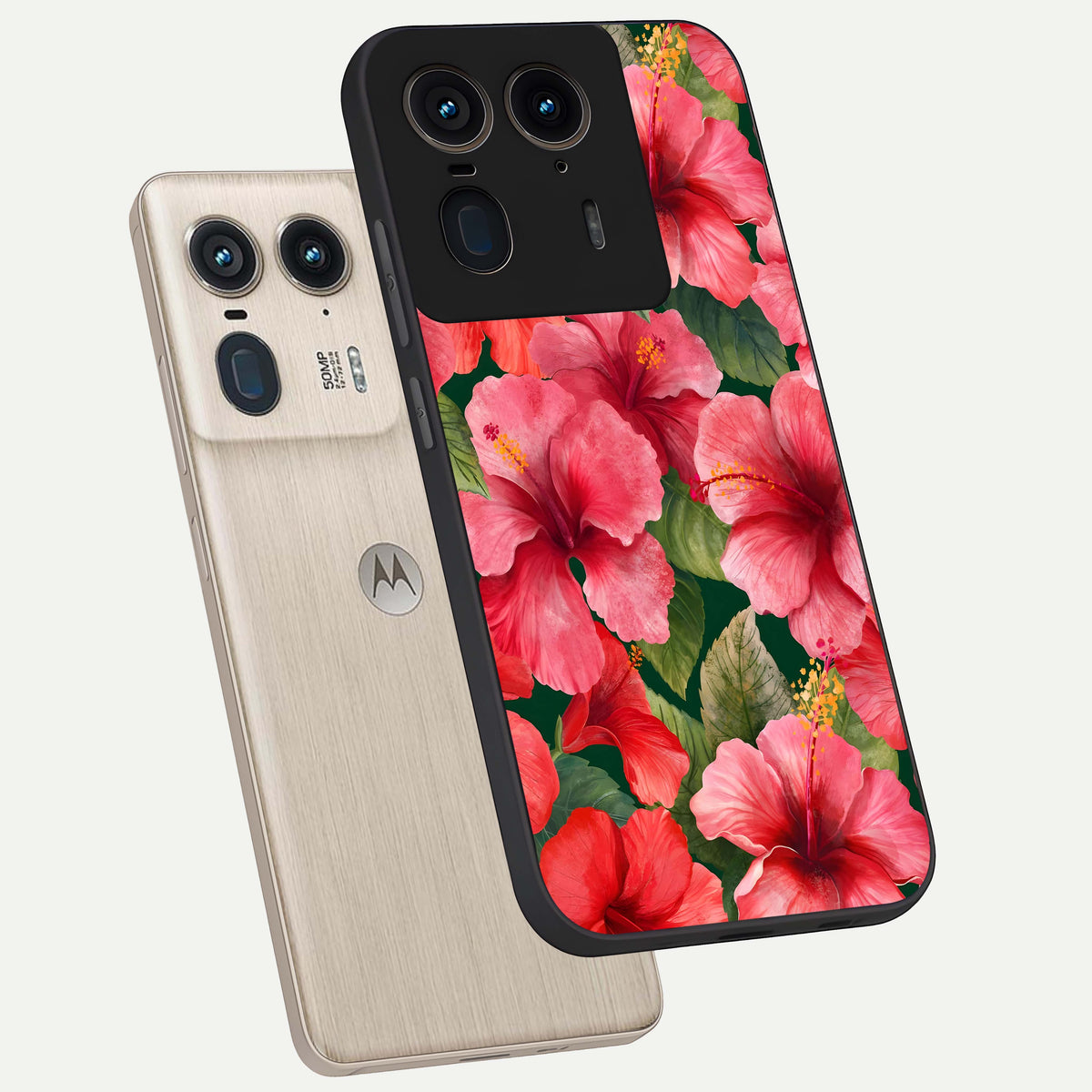  Hibiscus Pattern phone case For Moto Edge 50 Ultra showing premium glass back cover with detailed artwork