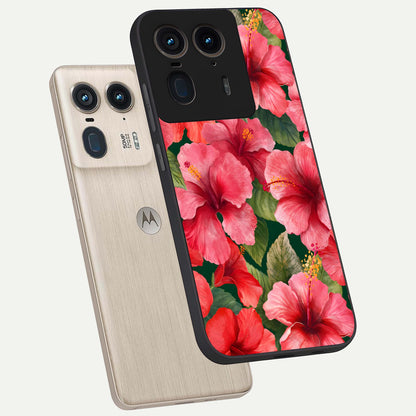  Hibiscus Pattern phone case For Moto Edge 50 Ultra showing premium glass back cover with detailed artwork