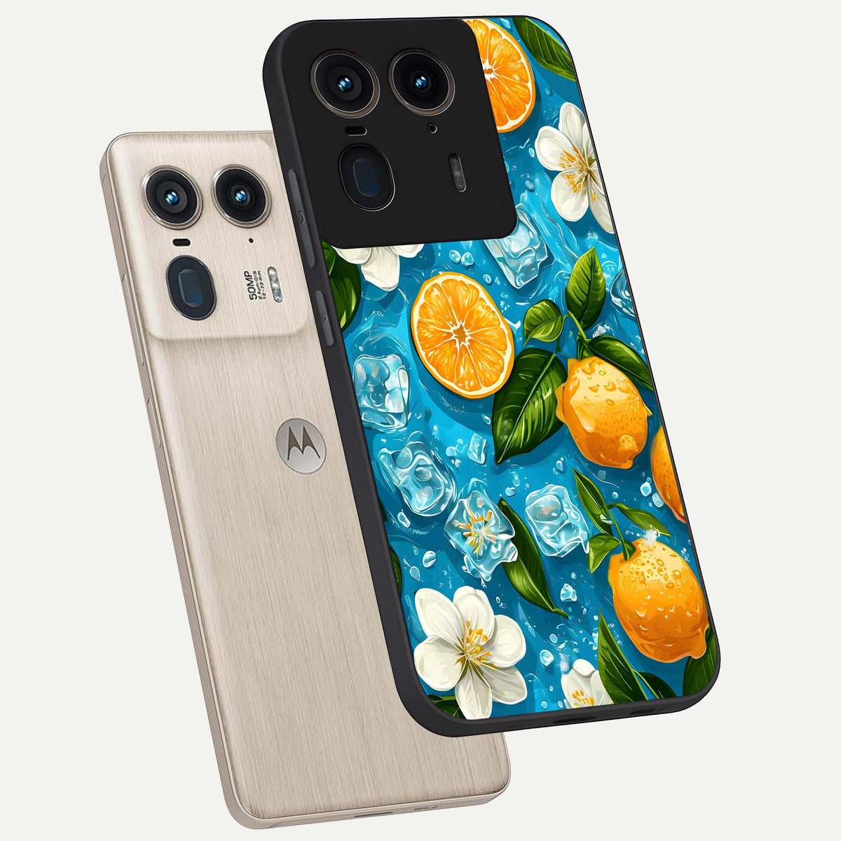  Ice Cube With Orange phone case For Moto Edge 50 Ultra showing premium glass back cover with detailed artwork