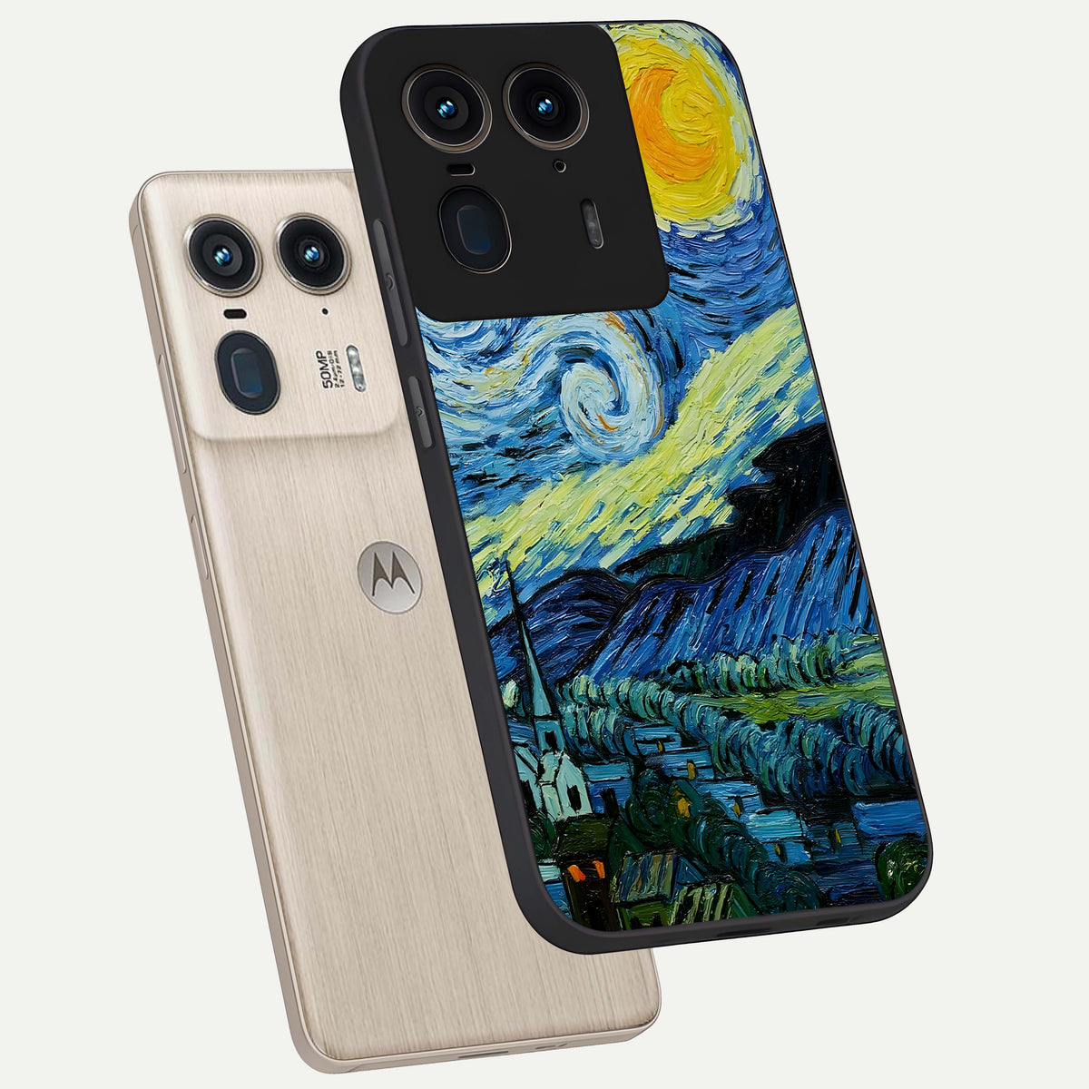  Inspired Van Gogh Art phone case For Moto Edge 50 Ultra showing premium glass back cover with detailed artwork